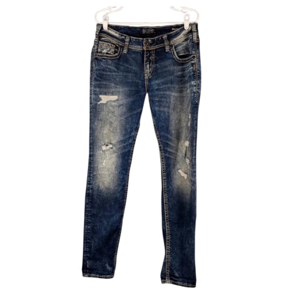Silver Super Stretch Boyfriend Distressed Jeans